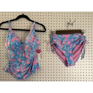 Stella Parker pink seashells nwt size s swimsuit bathing 2 piece ruched